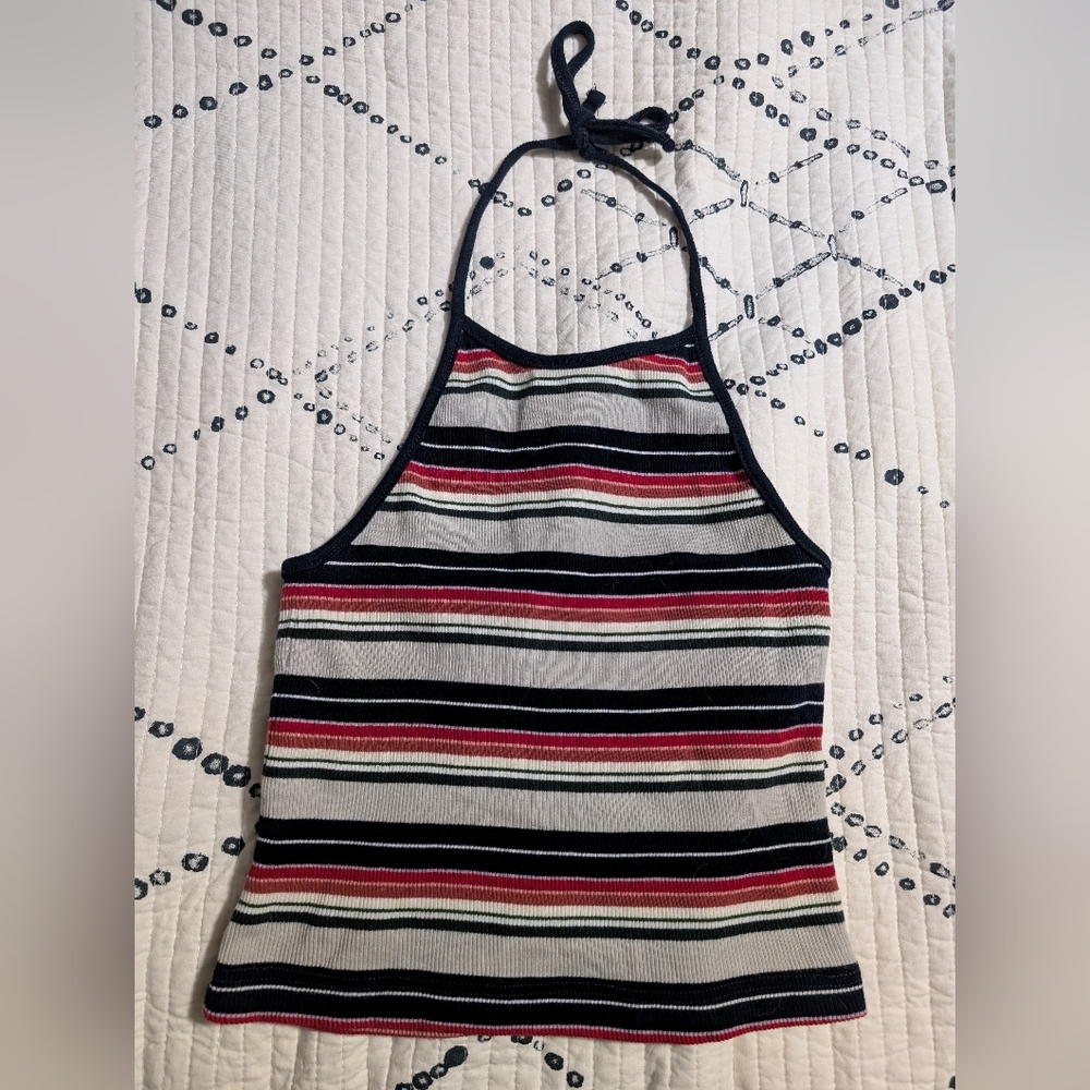 ☘️Brandy Melville Made in Italy Striped Ribbed Halter Top One Size, 100% Cotton